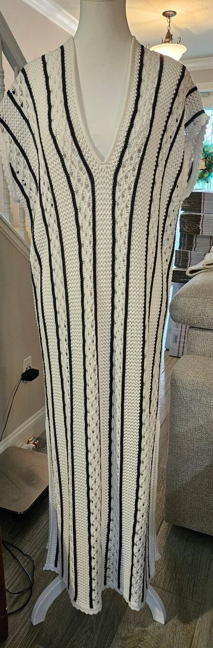 Amazing Quality XS Maxi Dress Cover Up Crocheted White/Navy Splendid H82